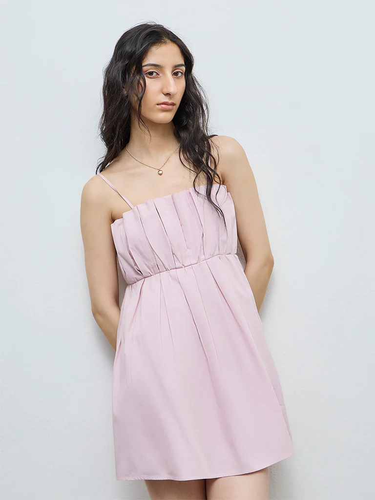 Nuon Dusty Pink Pleated A-Line Dress - Image 2