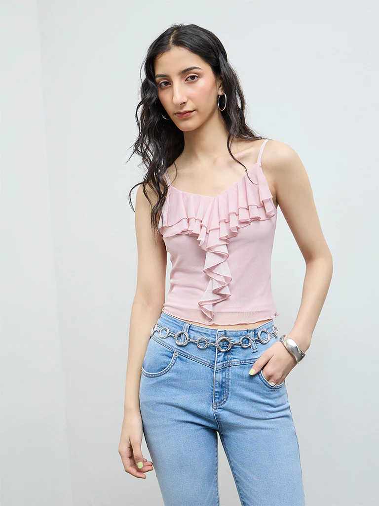 Nuon Dusty Pink Ruffled-Detail Top