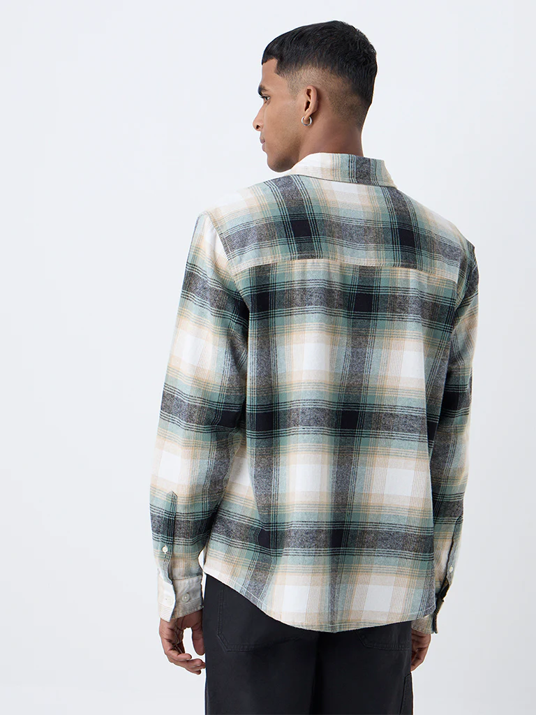 Nuon Green Checkered Relaxed-Fit Cotton Shirt - Image 4