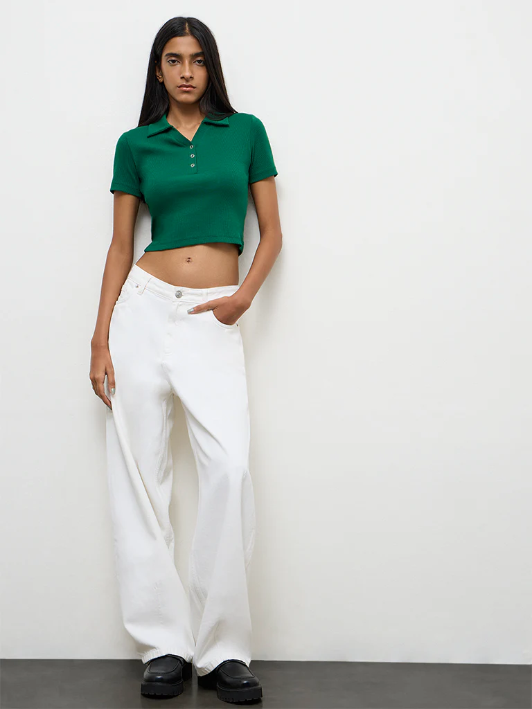 Nuon Green Ribbed Cotton-Blend T-Shirt - Image 2