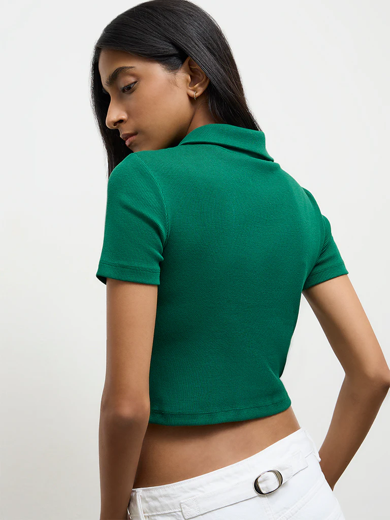 Nuon Green Ribbed Cotton-Blend T-Shirt - Image 4