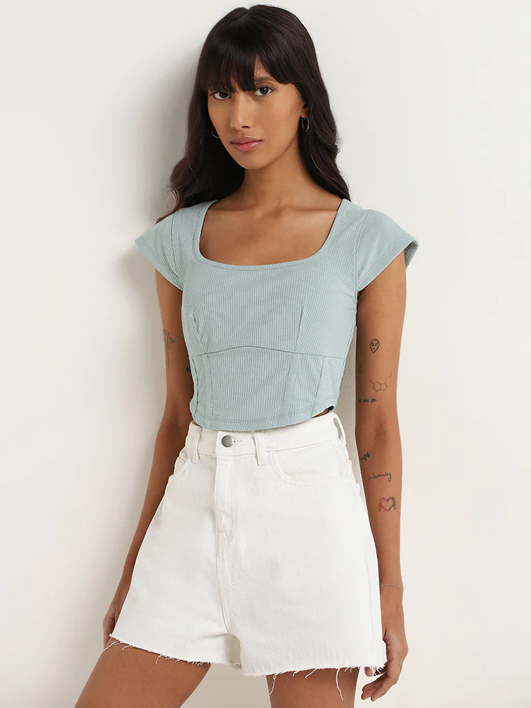 Nuon Green Ribbed Crop Top