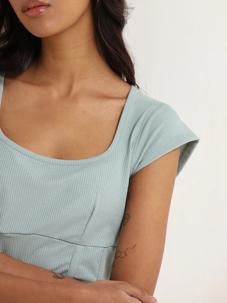 Nuon Green Ribbed Crop Top - Image 2