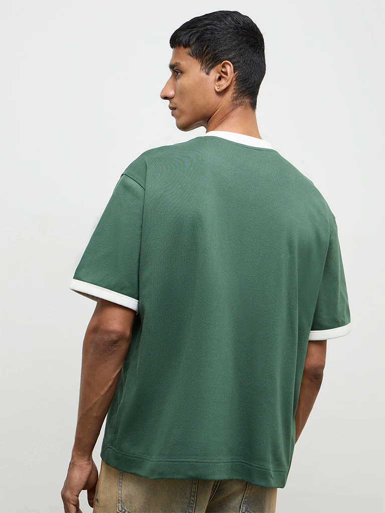 Nuon Green Solid Relaxed-Fit Cotton-Blend T-Shirt - Image 4