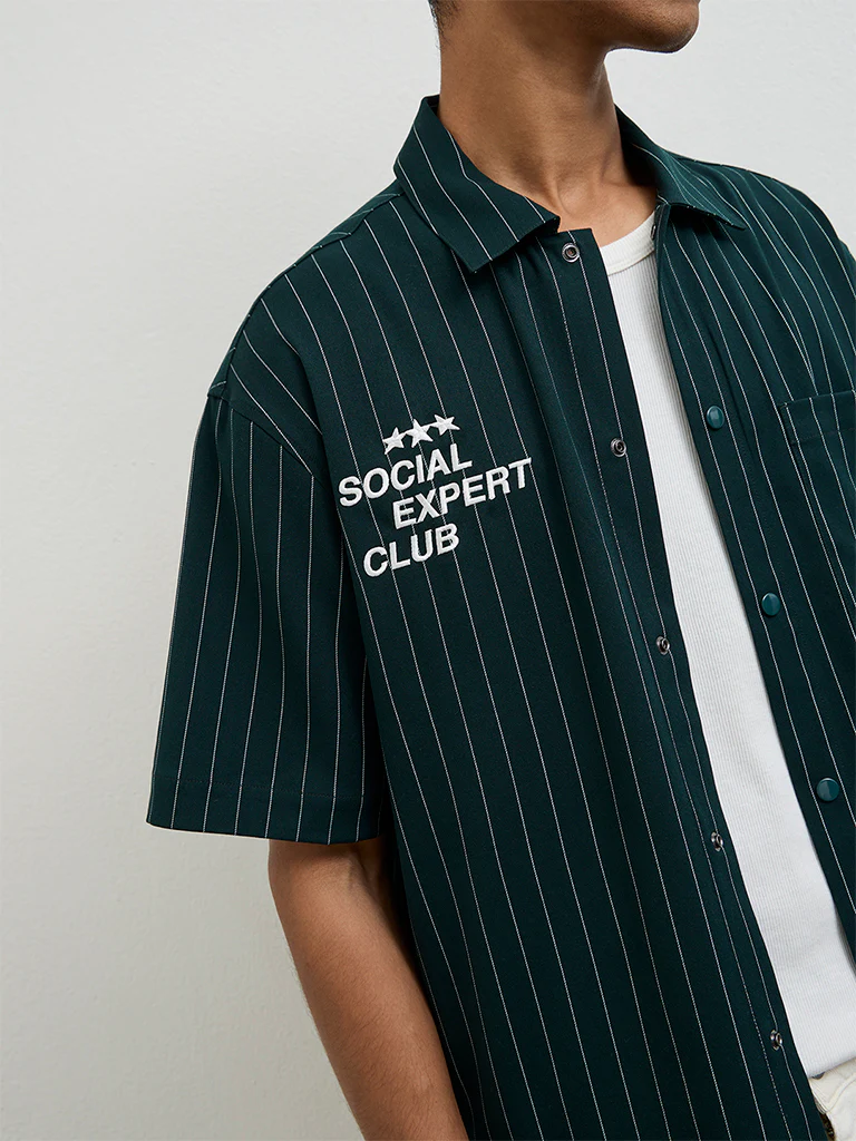 Nuon Green Stripe-Printed Relaxed-Fit Shirt - Image 3