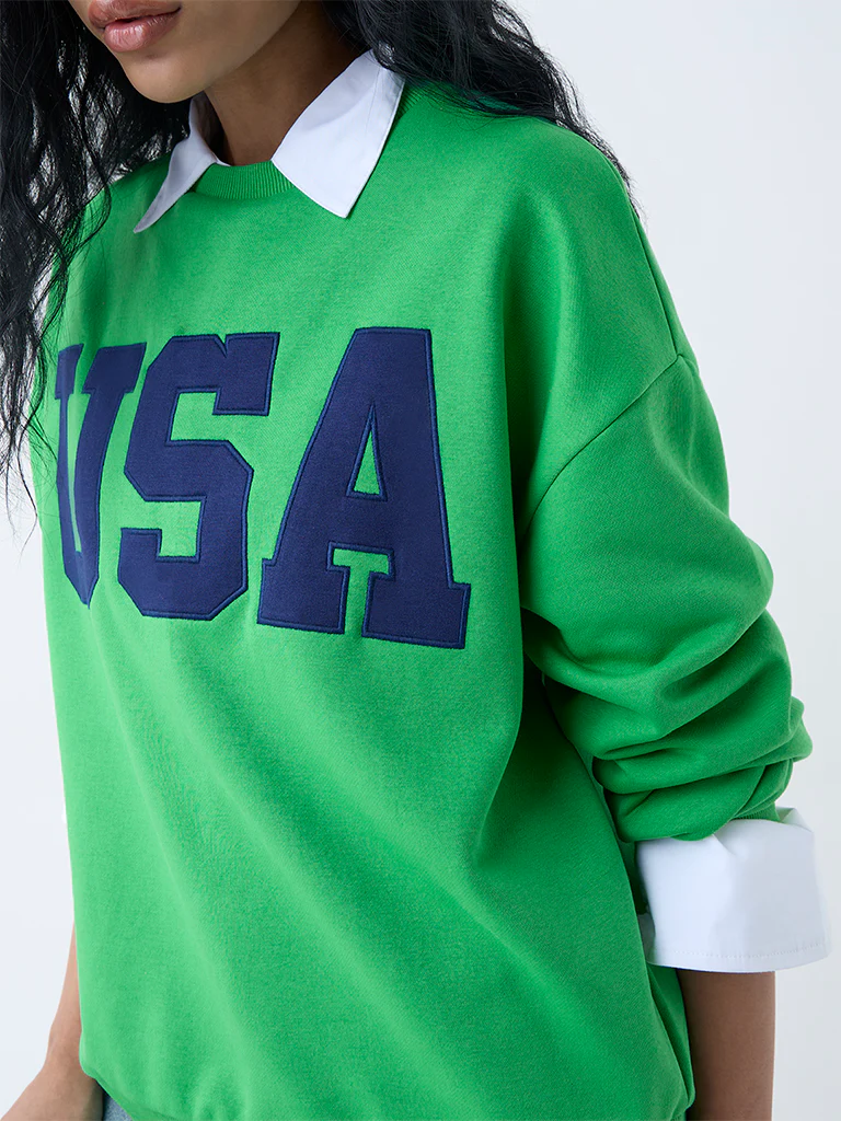 Nuon Green Text Detailed Cotton-Blend Sweatshirt - Image 3