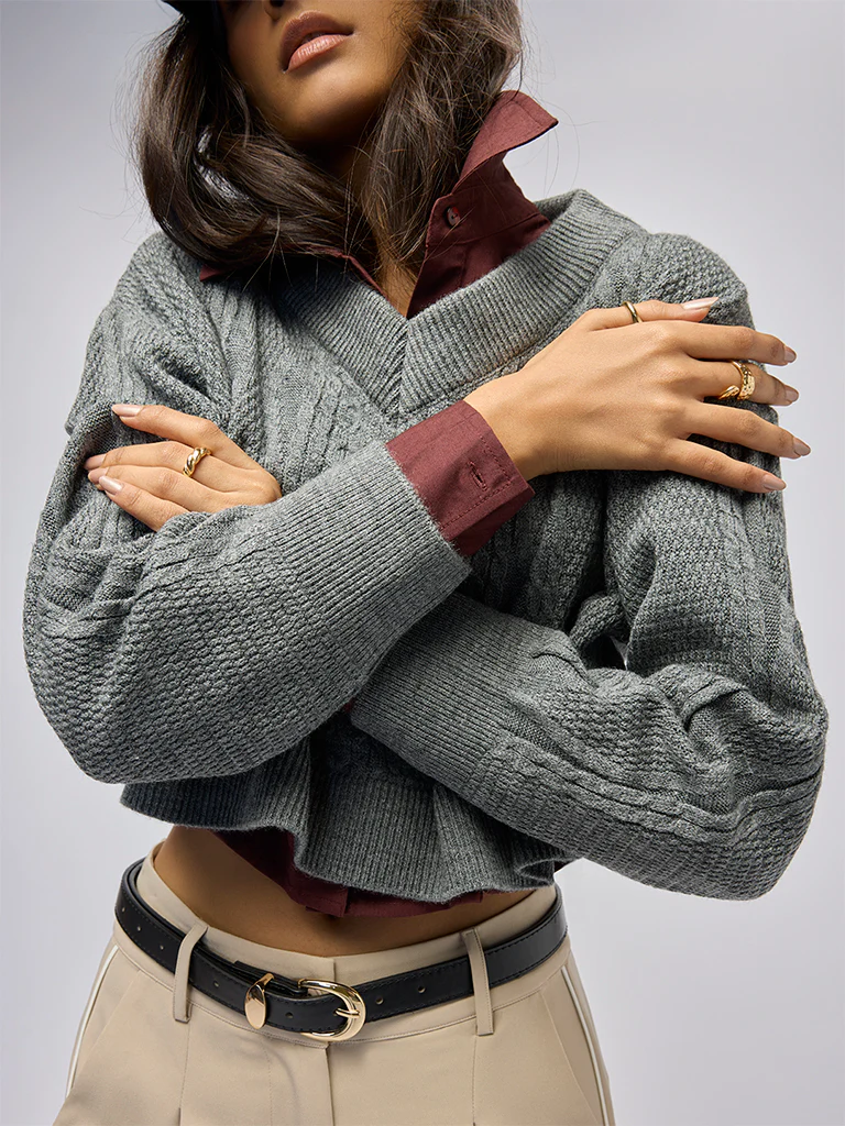 Nuon Grey Cable-Knit Sweater - Image 3