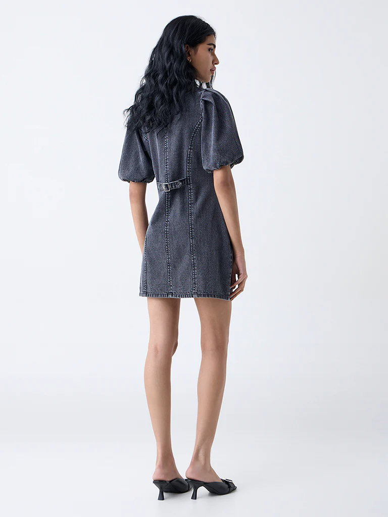 Nuon Grey Faded Denim A-Line Dress - Image 4