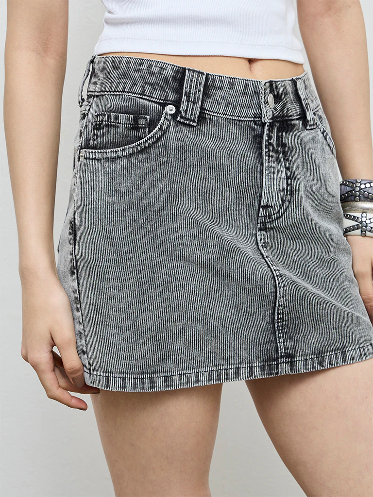 Nuon Grey High-Rise Corduroy Skirt - Image 3