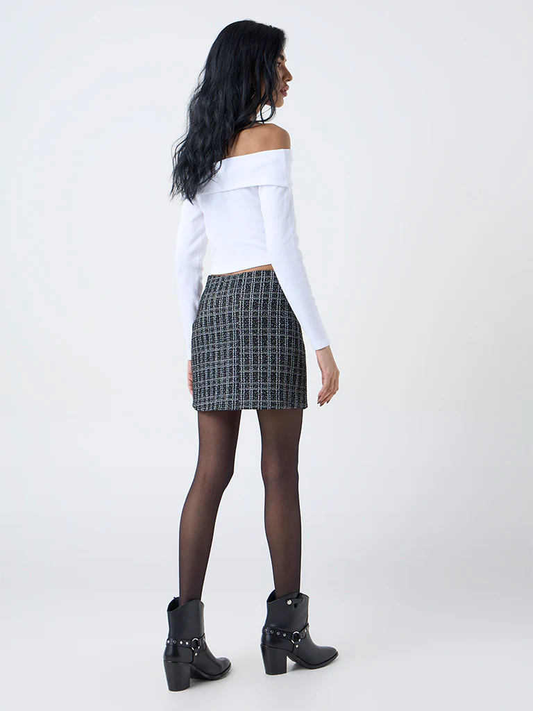 Nuon Grey Houndstooth Design High-Rise Skirt - Image 4