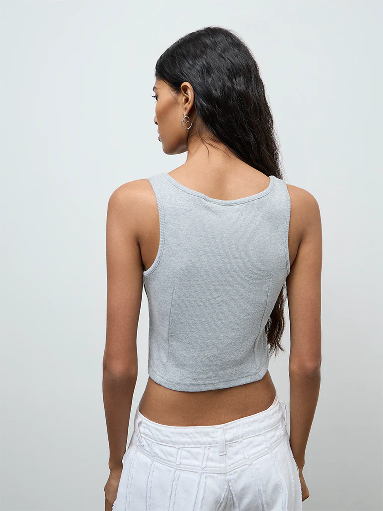 Nuon Grey Lace-Detailed Tank Cotton-Blend Top - Image 4