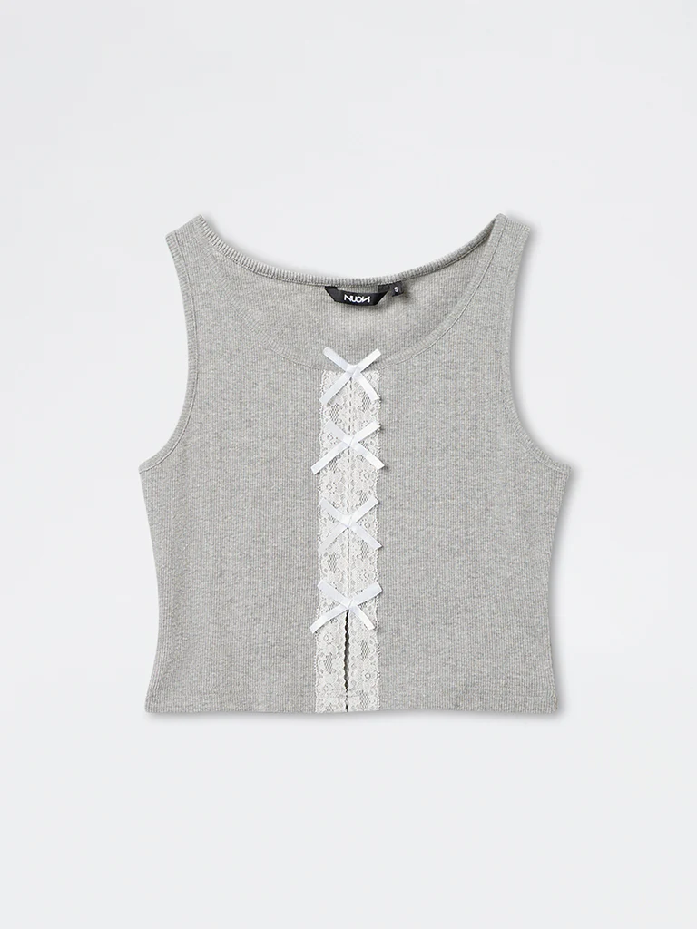 Nuon Grey Lace-Detailed Tank Cotton-Blend Top - Image 5
