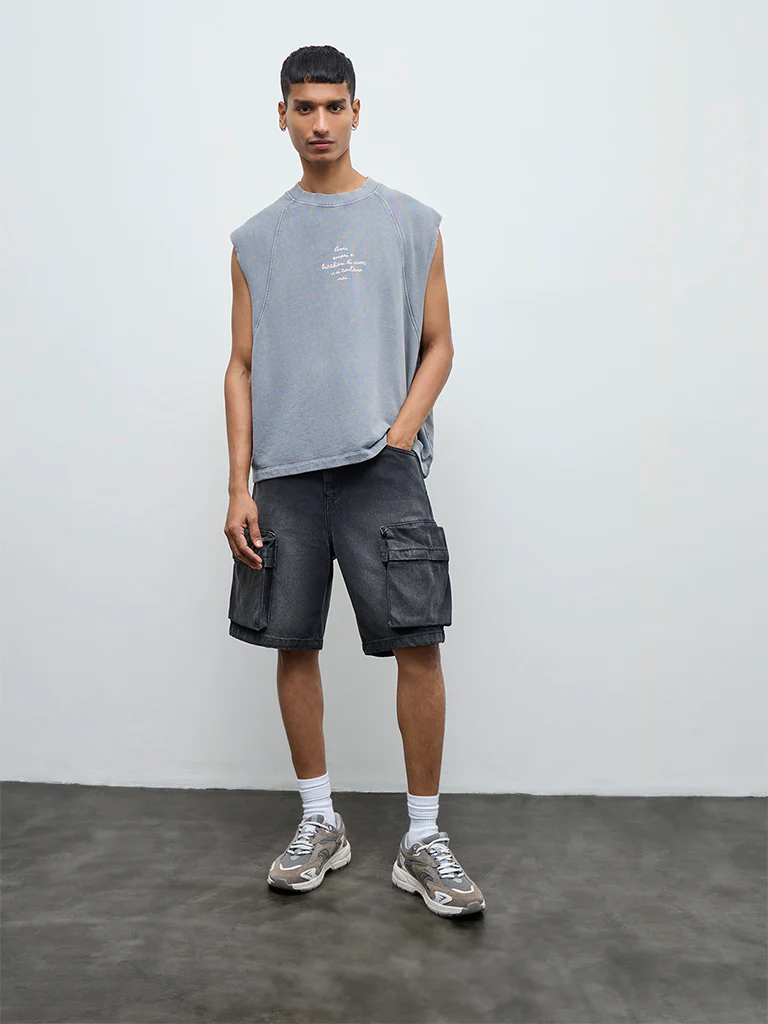 Nuon Grey Printed Relaxed Fit Cotton T-Shirt - Image 2