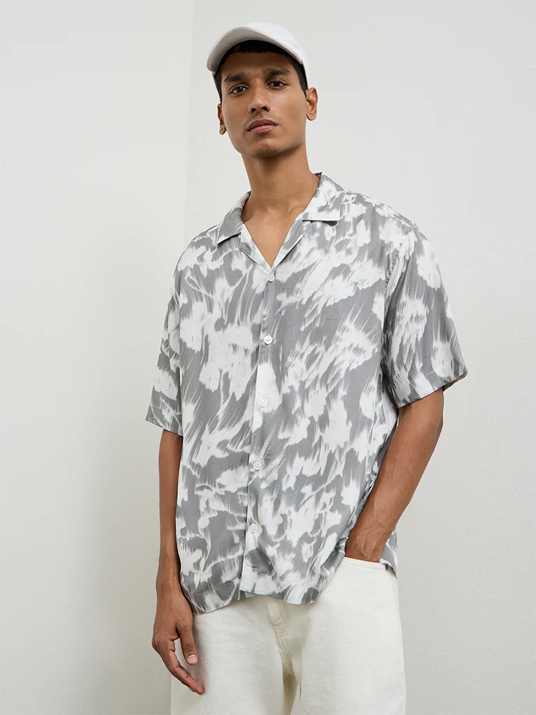 Nuon Grey Printed Relaxed-Fit Shirt - Image 2