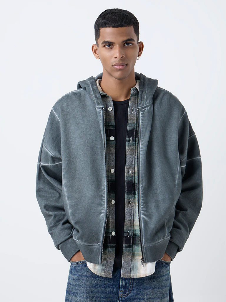 Nuon Grey Relaxed-Fit Hooded Jacket - Image 2