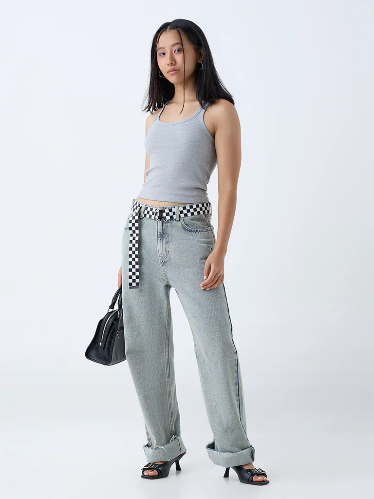 Nuon Grey Ribbed Cotton-Blend Tank Top - Image 2