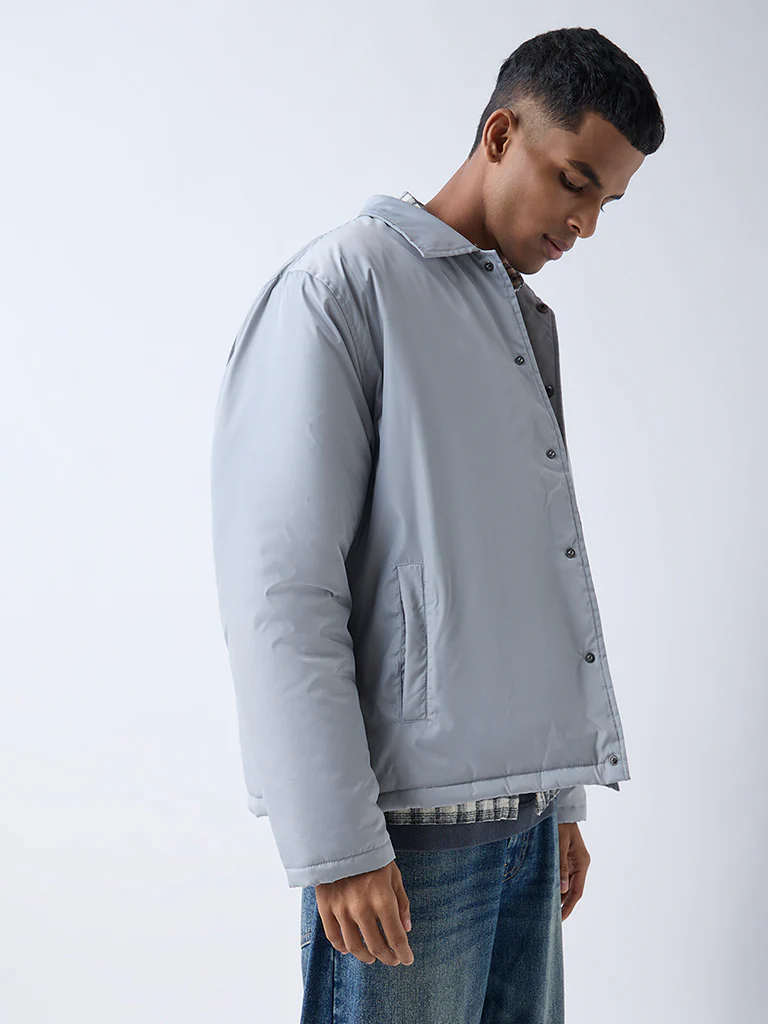 Nuon Grey Solid Relaxed-Fit Jacket - Image 3