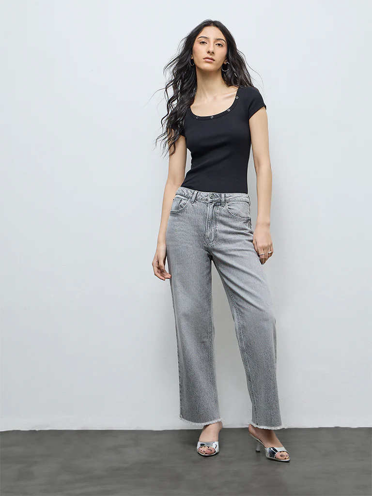Nuon Grey Washed High-Rise Denim Jeans