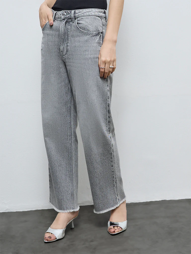 Nuon Grey Washed High-Rise Denim Jeans - Image 2