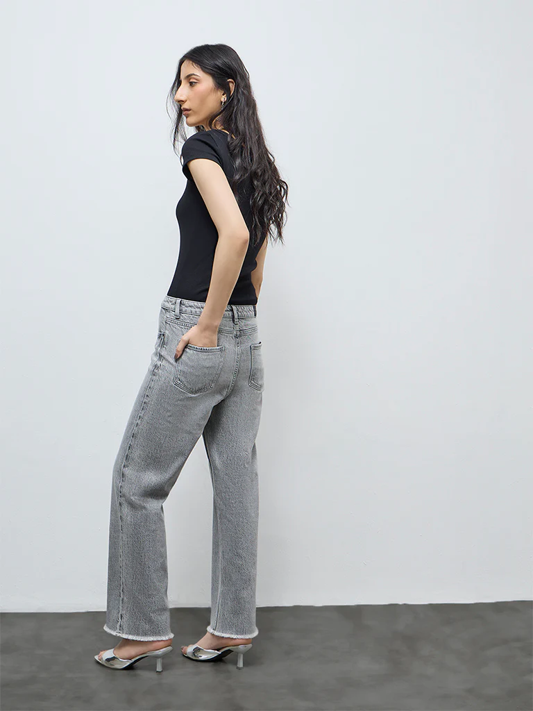 Nuon Grey Washed High-Rise Denim Jeans - Image 4