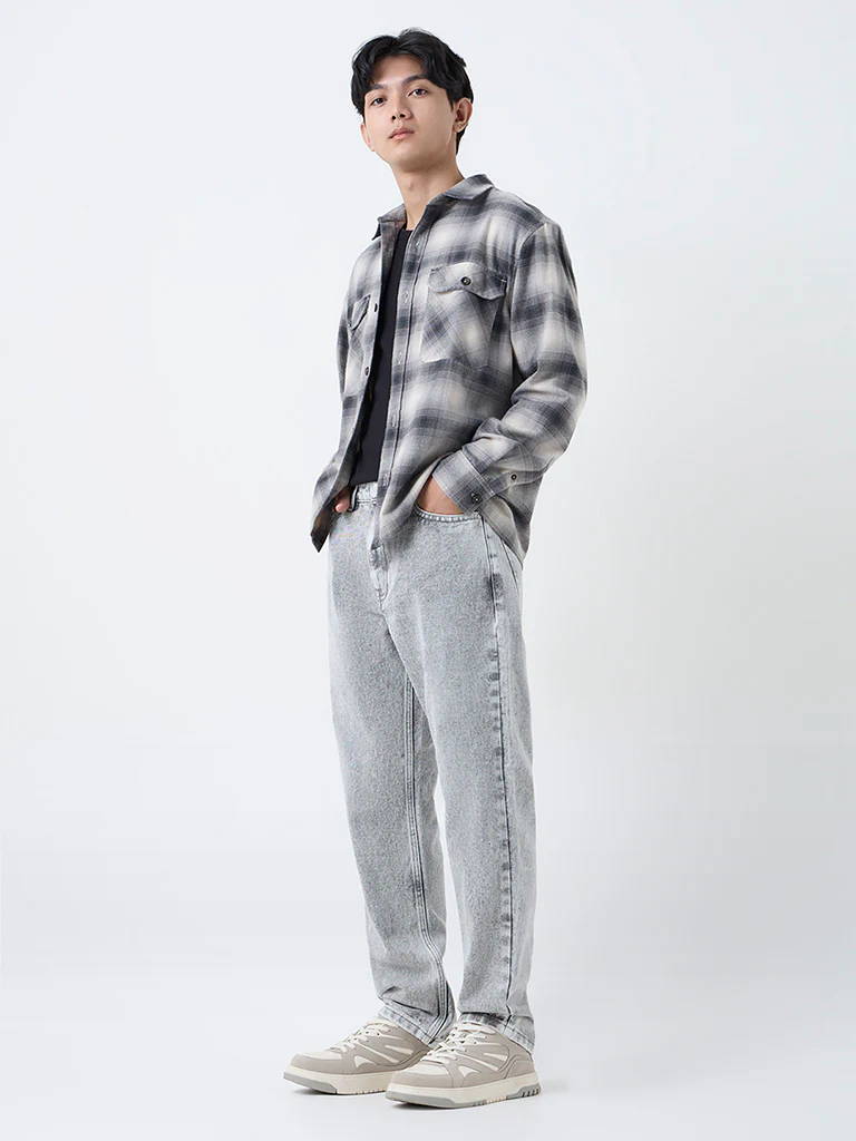 Nuon Grey Washed Relaxed-Fit Mid-Rise Jeans