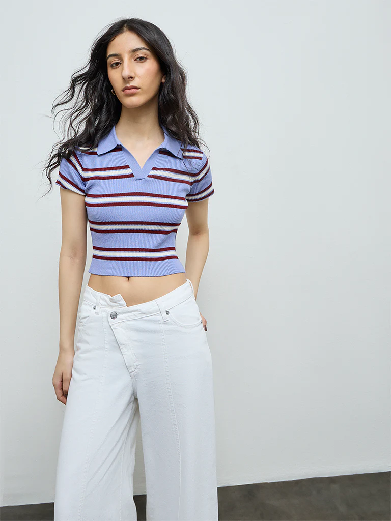 Nuon Lavender Striped Cotton T-Shirt