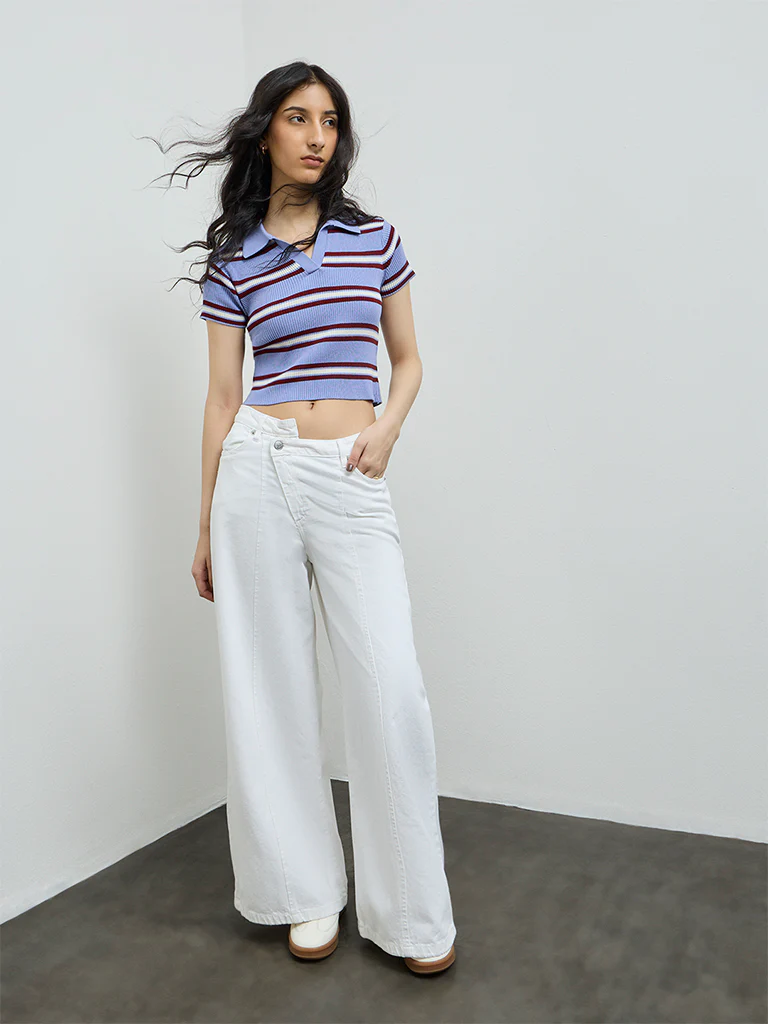 Nuon Lavender Striped Cotton T-Shirt - Image 2