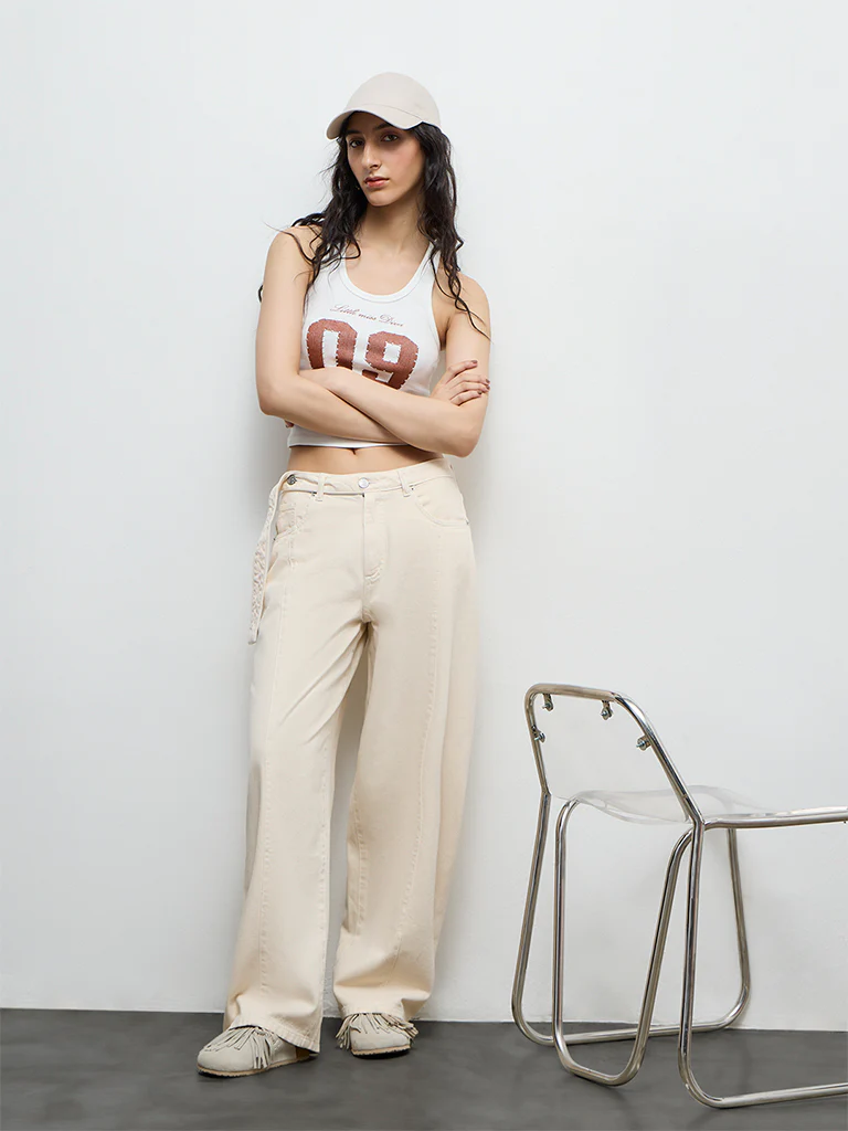 Nuon Light Beige High-Rise Jeans