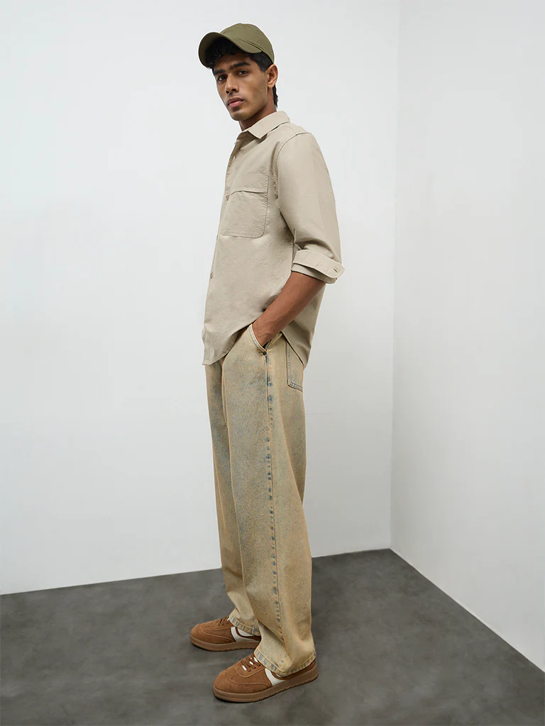 Nuon Light Beige Relaxed-Fit Cotton Shirt - Image 2