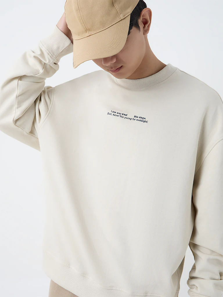 Nuon Light Beige Relaxed-Fit Cotton Sweatshirt - Image 3