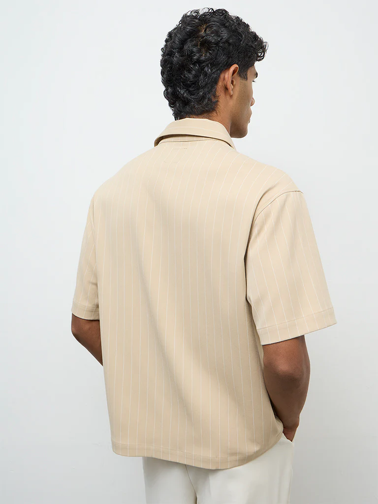 Nuon Light Beige Striped Relaxed-Fit Shirt - Image 5