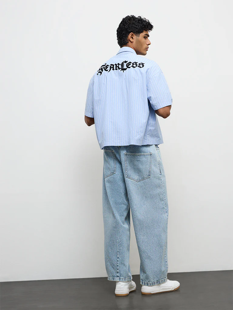 Nuon Light Blue Barrel-Fit Mid-Rise Jeans - Image 4