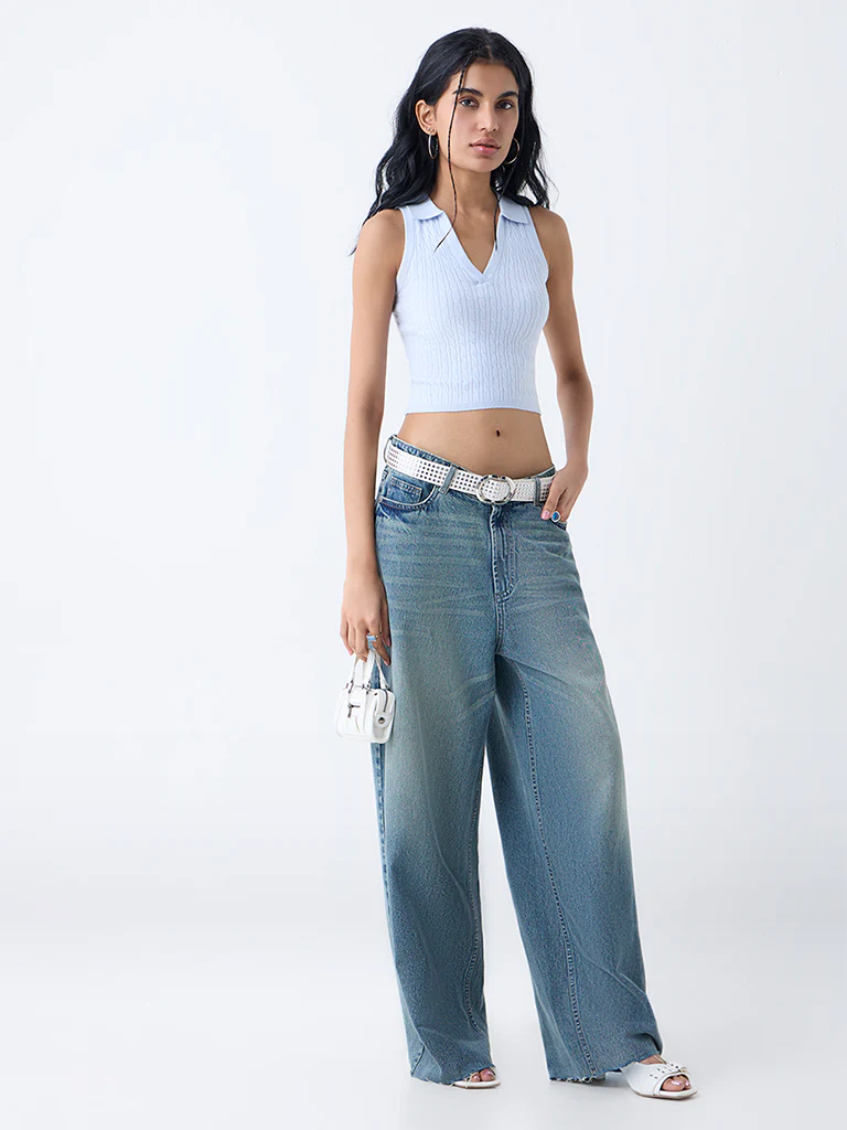Nuon Light Blue Cable-Knitted Top