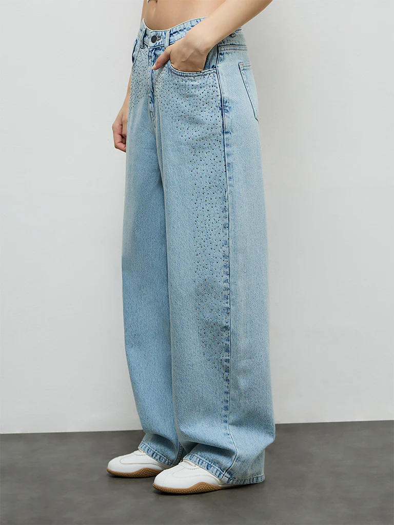 Nuon Light Blue Embellished High-Rise Jeans - Image 2