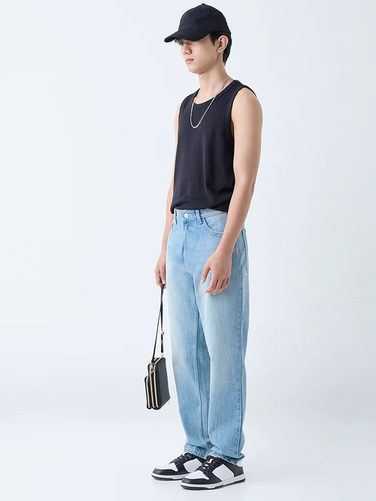 Nuon Light Blue Faded Relaxed-Fit Mid-Rise Jeans