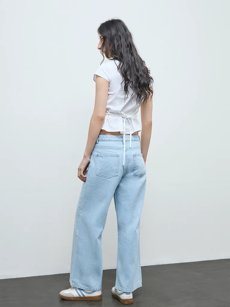 Nuon Light Blue High-Rise Cotton Jeans - Image 4
