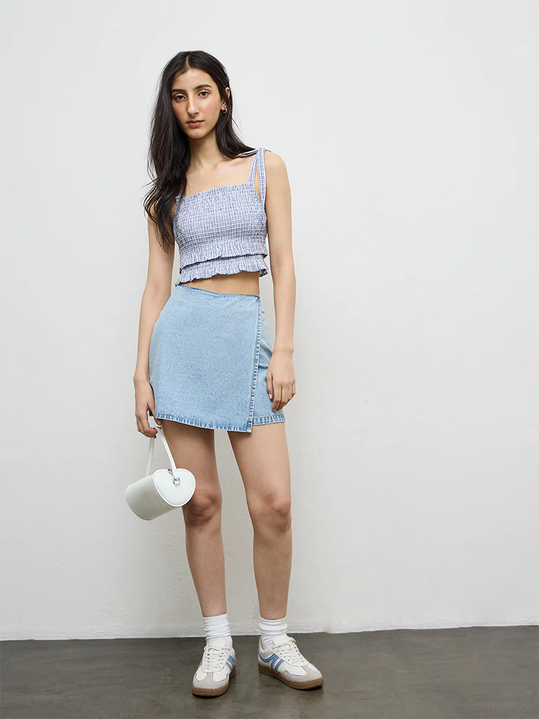 Nuon Light Blue High-Rise Denim Skorts