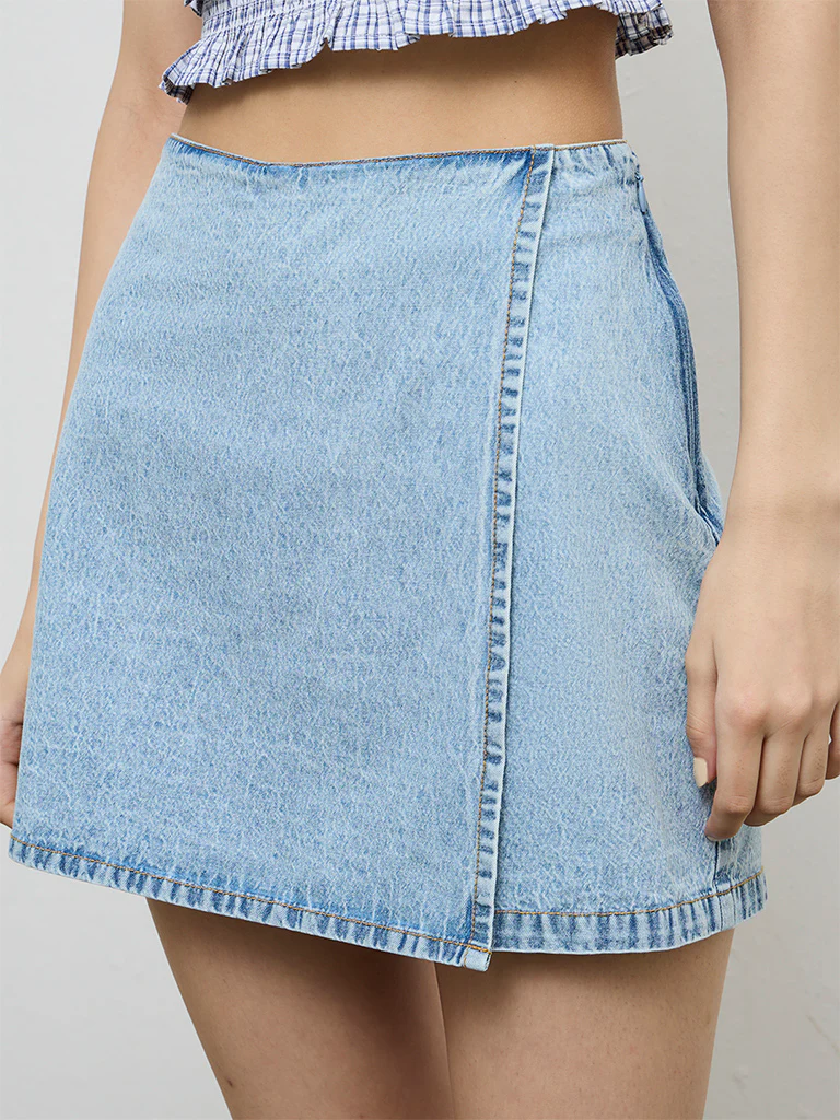 Nuon Light Blue High-Rise Denim Skorts - Image 3