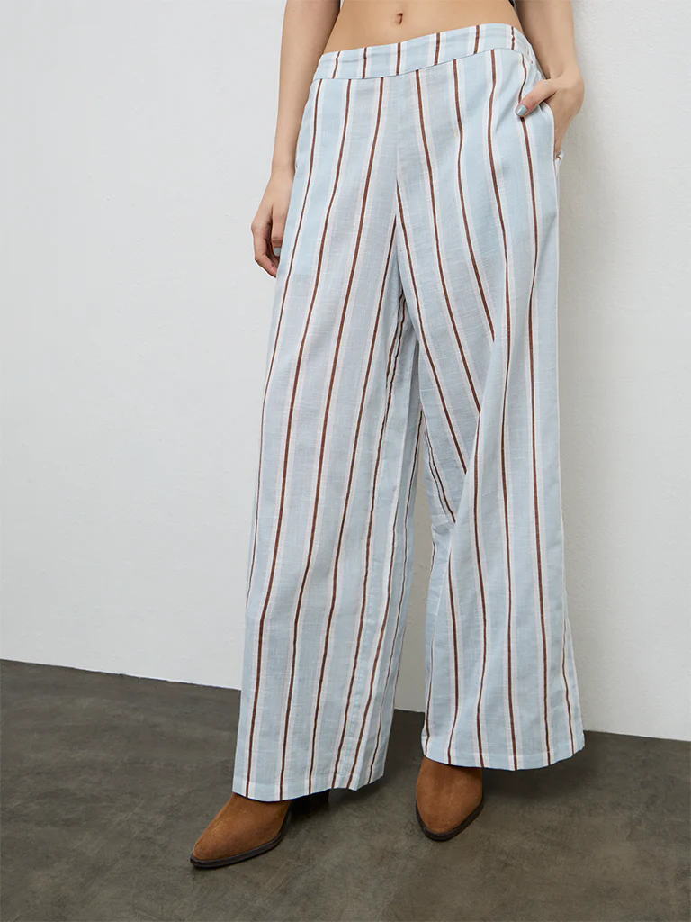 Nuon Light Blue Striped High-Rise Linen Trousers - Image 2