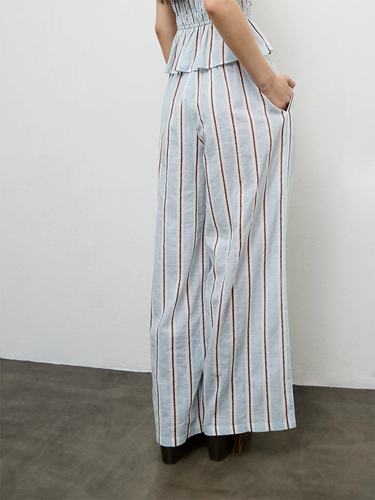 Nuon Light Blue Striped High-Rise Linen Trousers - Image 4