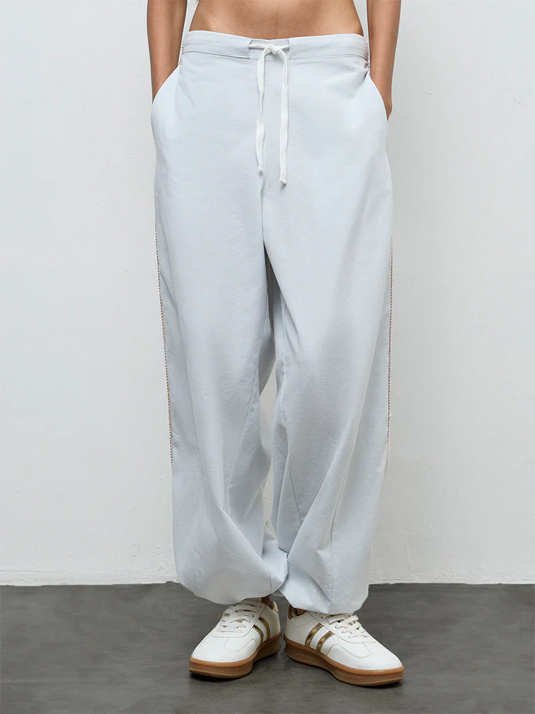 Nuon Light Blue Striped High-Rise Pants - Image 2