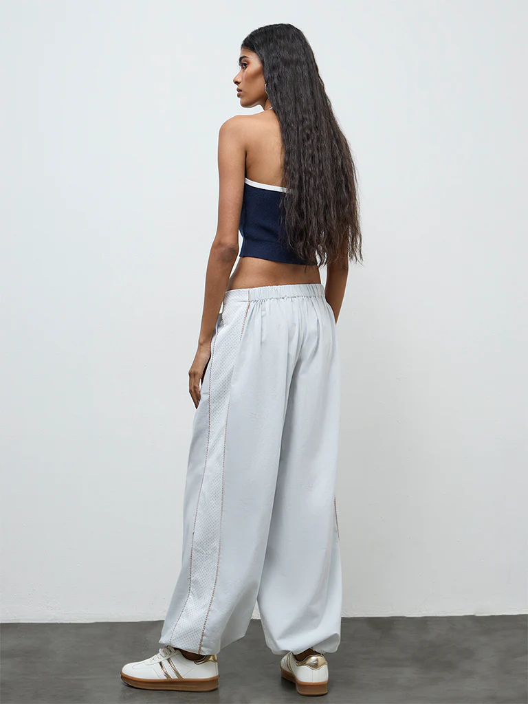 Nuon Light Blue Striped High-Rise Pants - Image 4