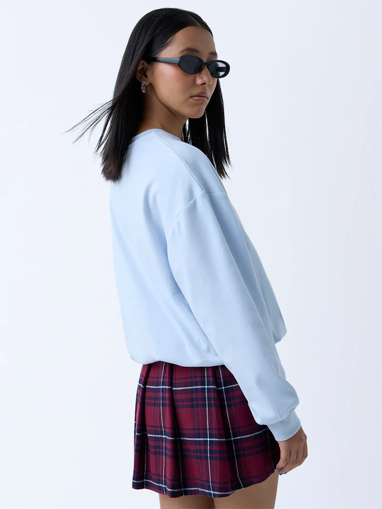 Nuon Light Blue Teddy Printed Cotton Sweatshirt - Image 4