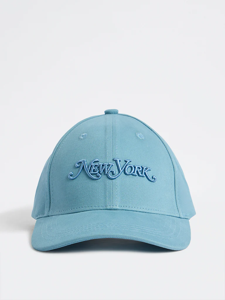 Nuon Light Blue Text Embroidered Baseball Cap
