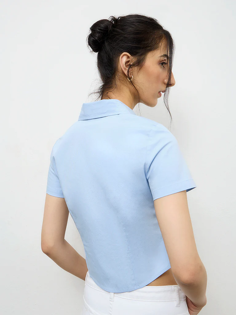 Nuon Light Blue Tie-Up Detail Shirt - Image 4