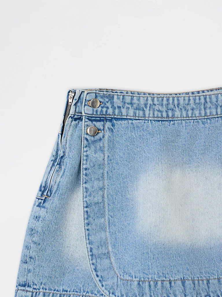 Nuon Light Blue Washed High-Rise Denim Skorts - Image 3
