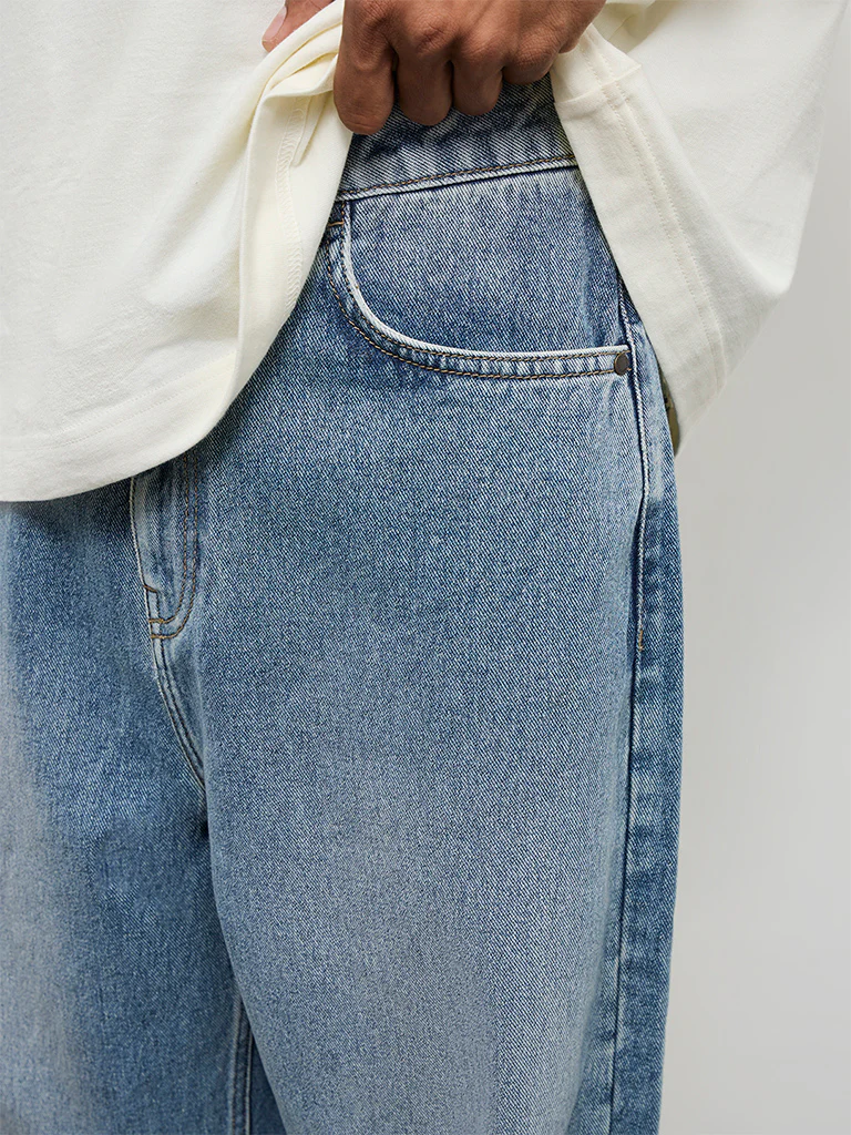Nuon Light Blue Washed Relaxed-Fit Mid-Rise Jeans - Image 3