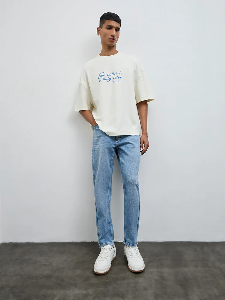 Nuon Light Blue Washed Slim-Fit Mid-Rise Jeans