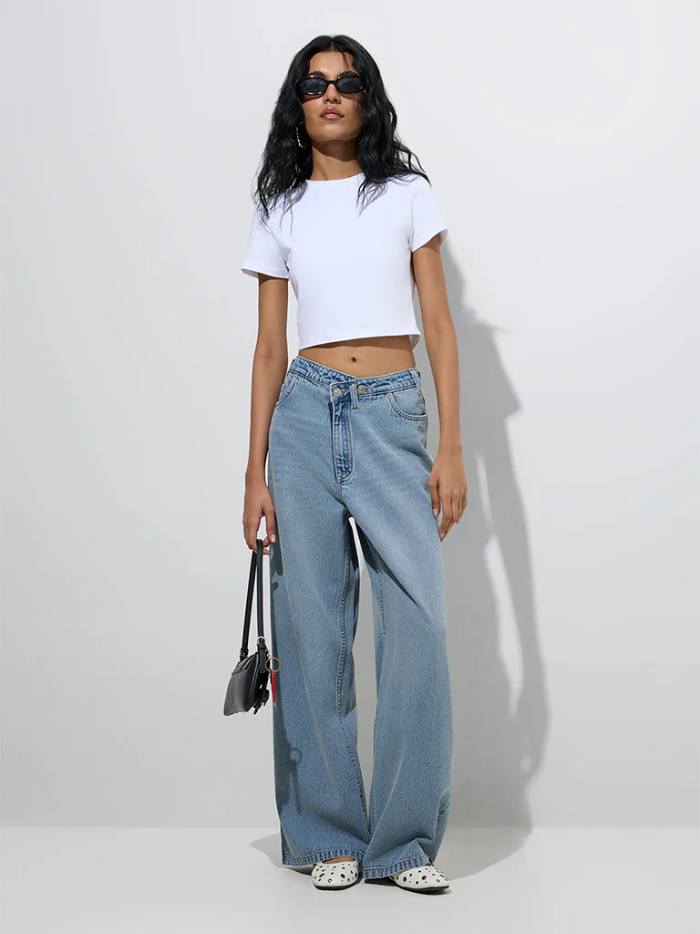 Nuon Light Blue Wide-Leg Mid-Rise Jeans