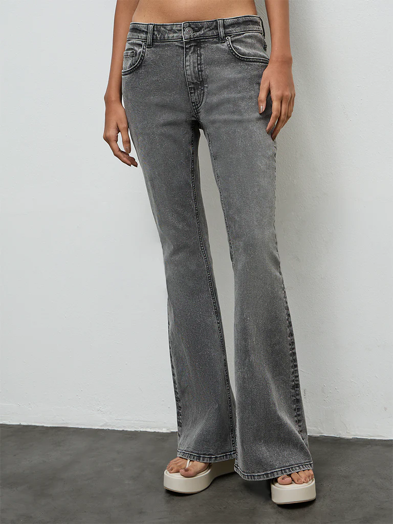 Nuon Light Grey Washed High-Rise Flared Jeans - Image 2